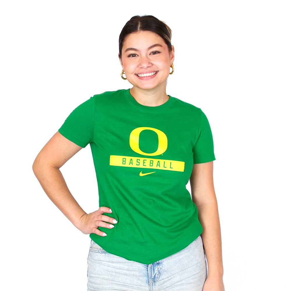 Classic Oregon O, Nike, Green, Crew Neck, Cotton, Women, Baseball, T-Shirt, 921095